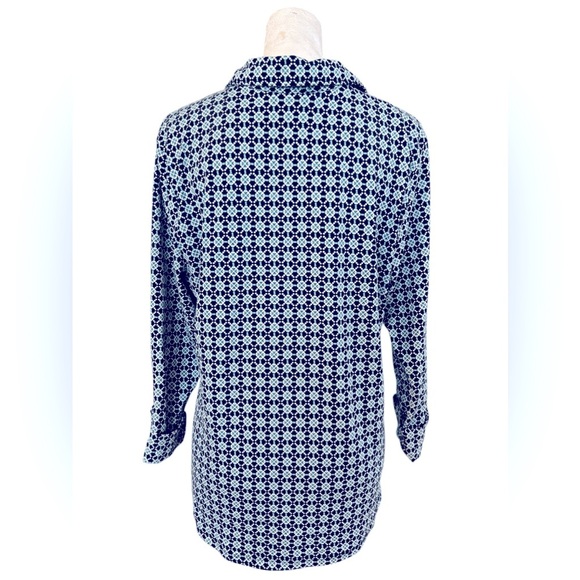 Charter Club Button Down  Print Top Blouse Size Large 3/4 sleeves rolled cuff - Picture 2 of 5